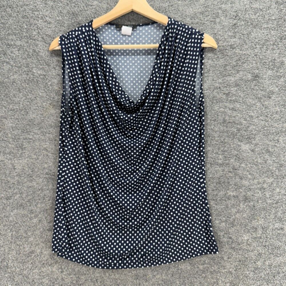 Jennie & Marlis Blouse Women L Large Black Polka Dot V-Neck Sleeveless Casual